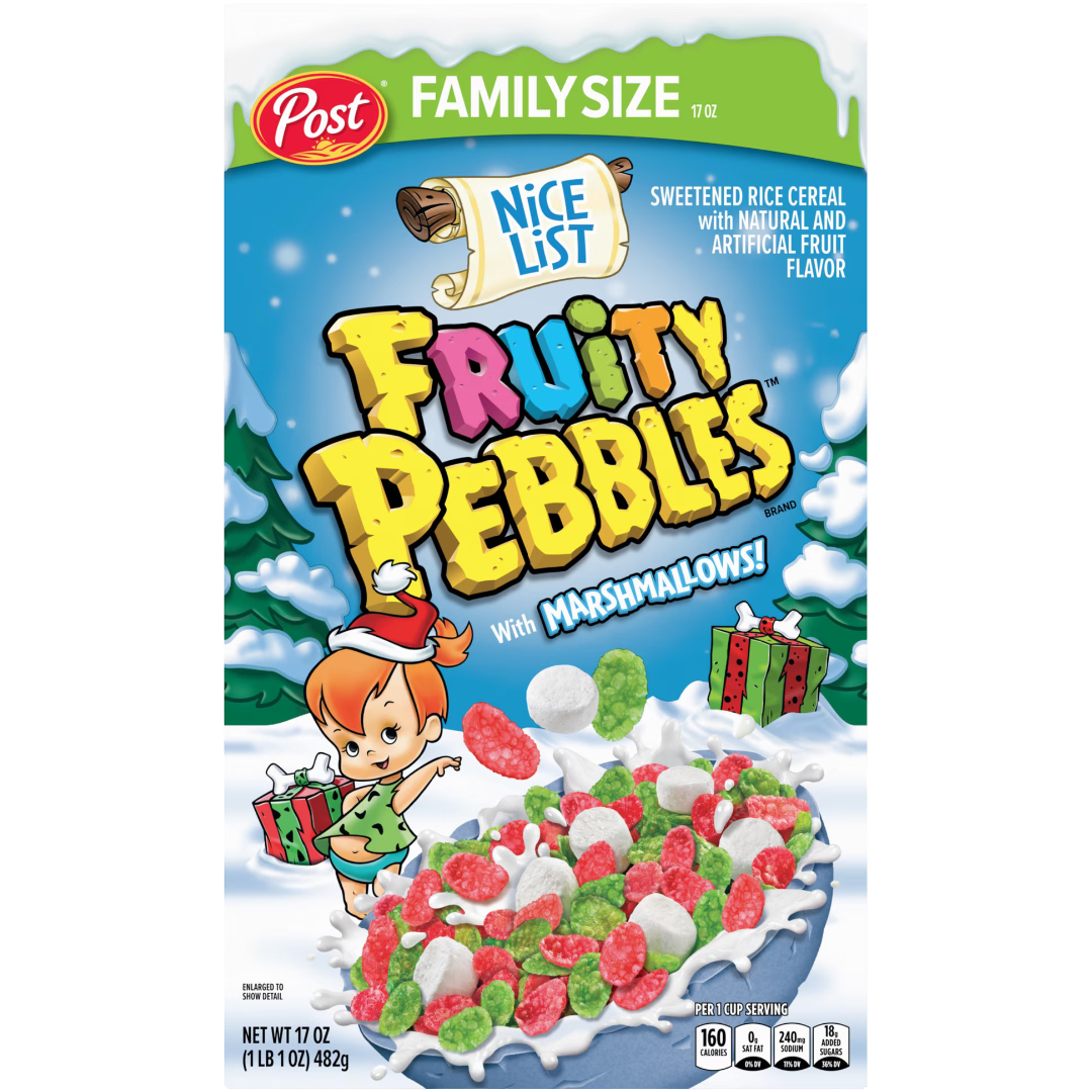 Post Nice List Fruity PEBBLES with Marshmallows Cereal, Family Size, 17 oz