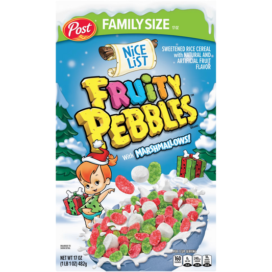 Post Nice List Fruity PEBBLES with Marshmallows Cereal, Family Size, 17 oz
