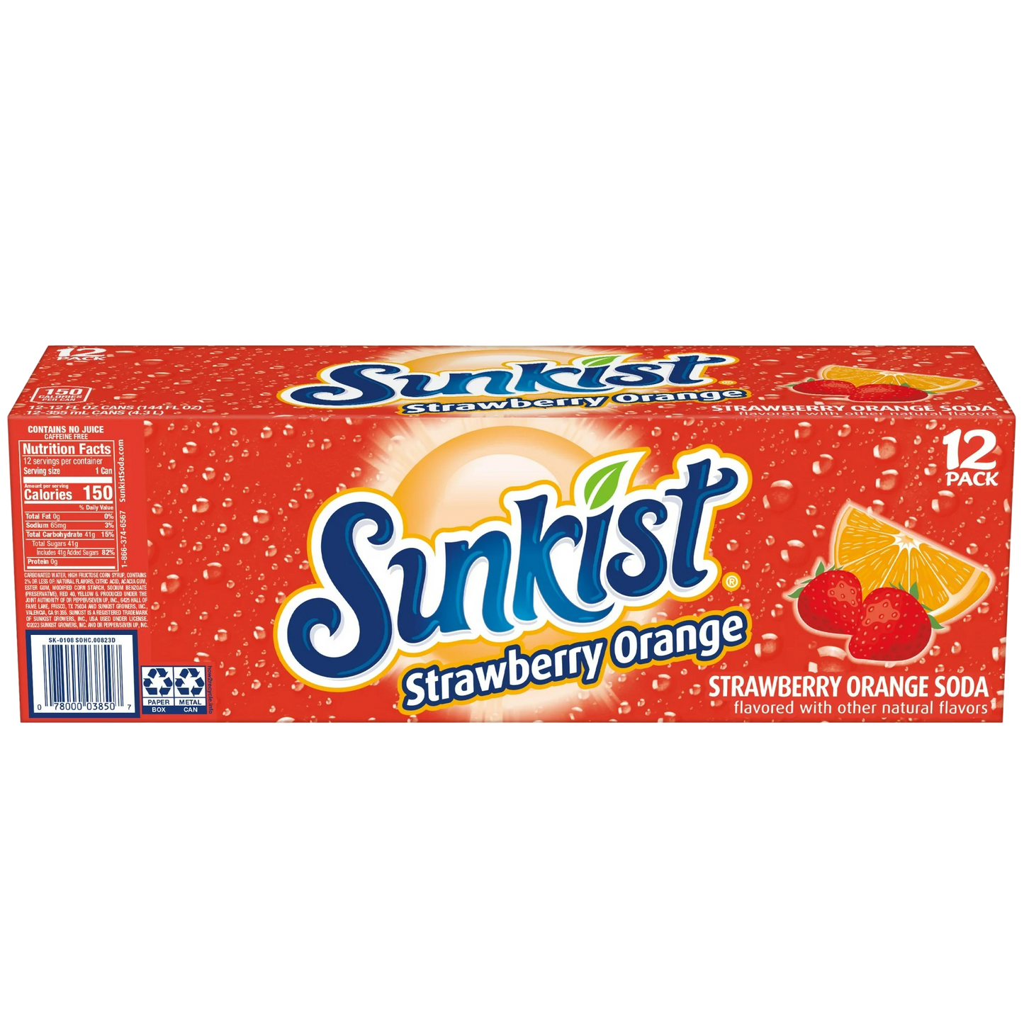 Sunkist Strawberry Orange Soda Pop, 12 Pack of 12oz Cans