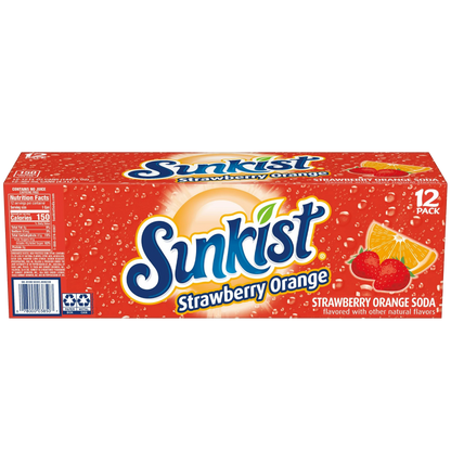 Sunkist Strawberry Orange Soda Pop, 12 Pack of 12oz Cans