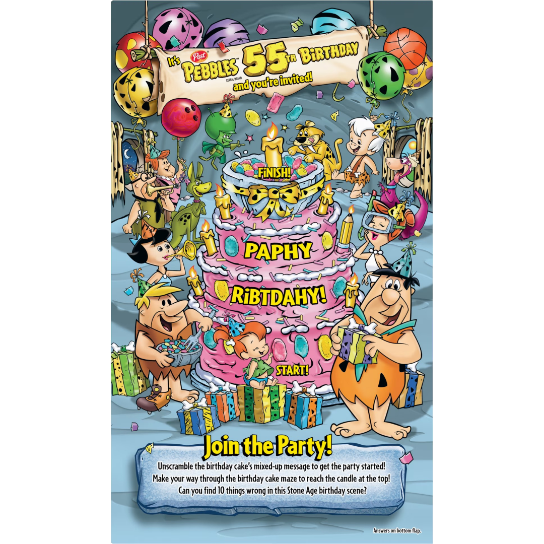 Post 55th Birthday Cake Pebbles Breakfast Cereal Family Size, 18.5 oz