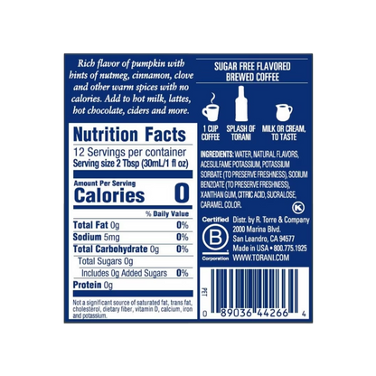 Torani Sugar Free Pumpkin Spice Coffee Syrup, 12.7 oz