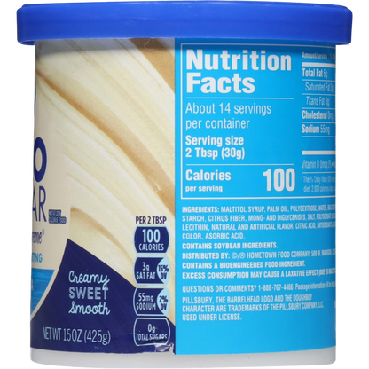 Pillsbury Zero Sugar Creamy Supreme Vanilla Premium Frosting, 15 oz