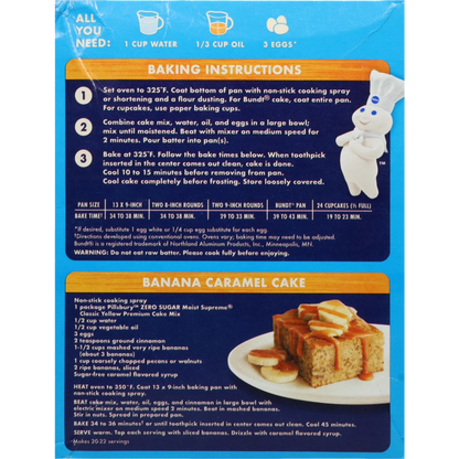 Pillsbury Zero Sugar Moist Supreme Yellow Premium Cake Mix, 16 oz