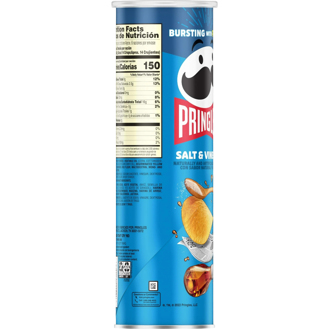 Pringles Salt and Vinegar Potato Crisps Chips, 5.5oz