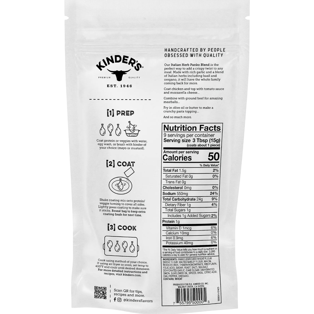 Kinder's Italian Herb Seasoned Panko Bread Crumb Coating Mix, 5oz