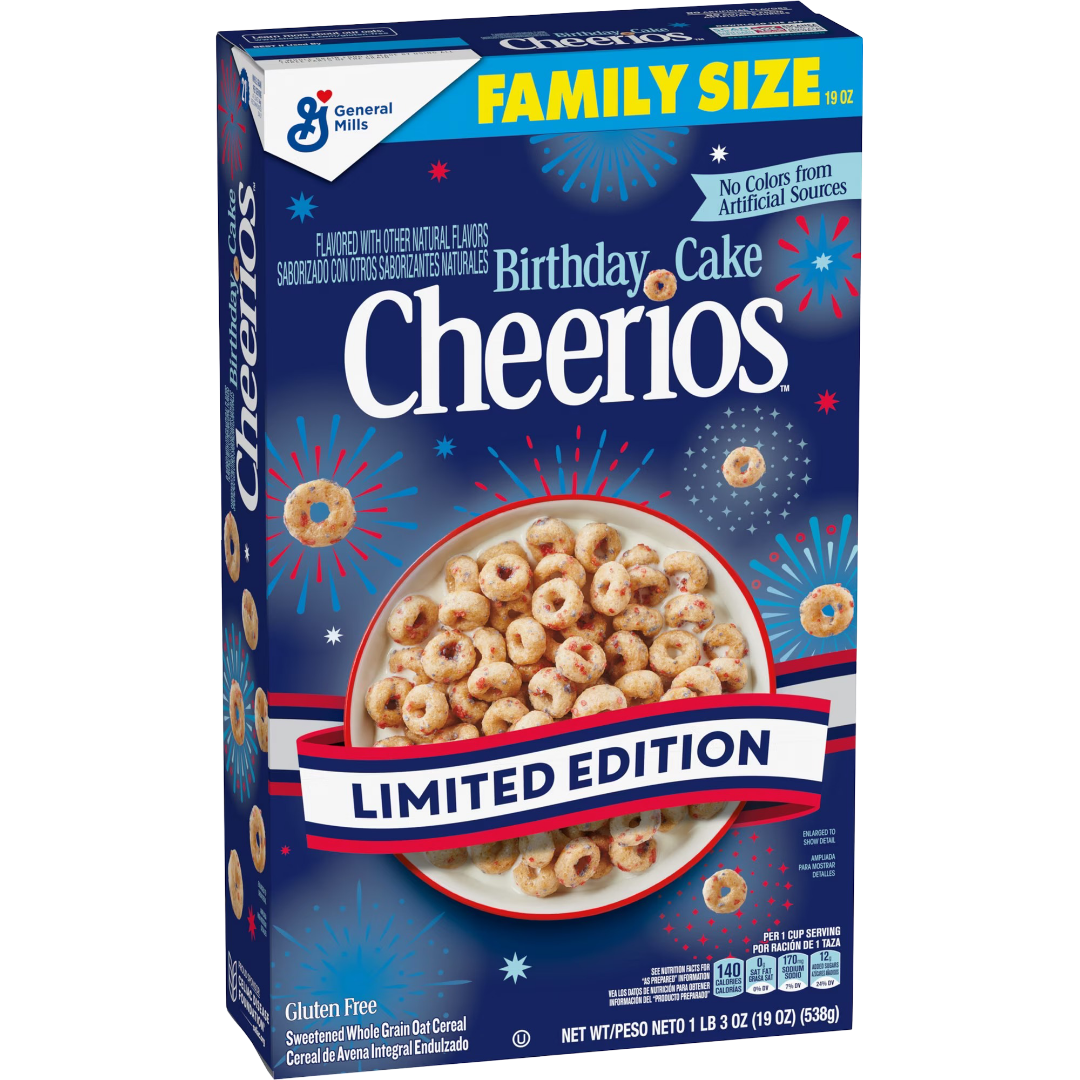 Birthday Cake Cheerios Gluten Free Breakfast Cereal, Family Size, 19 oz