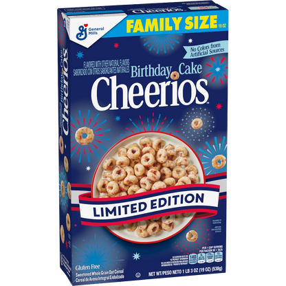 Birthday Cake Cheerios Gluten Free Breakfast Cereal, Family Size, 19 oz