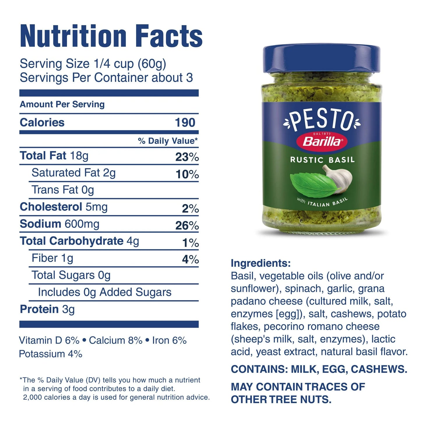 Barilla Rustic Basil Pesto Pasta Sauce, 6.5 oz Jar