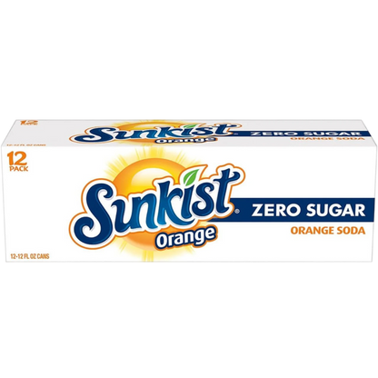 Sunkist Zero Sugar Orange Soda Pop, 12 Pack of 12oz Cans