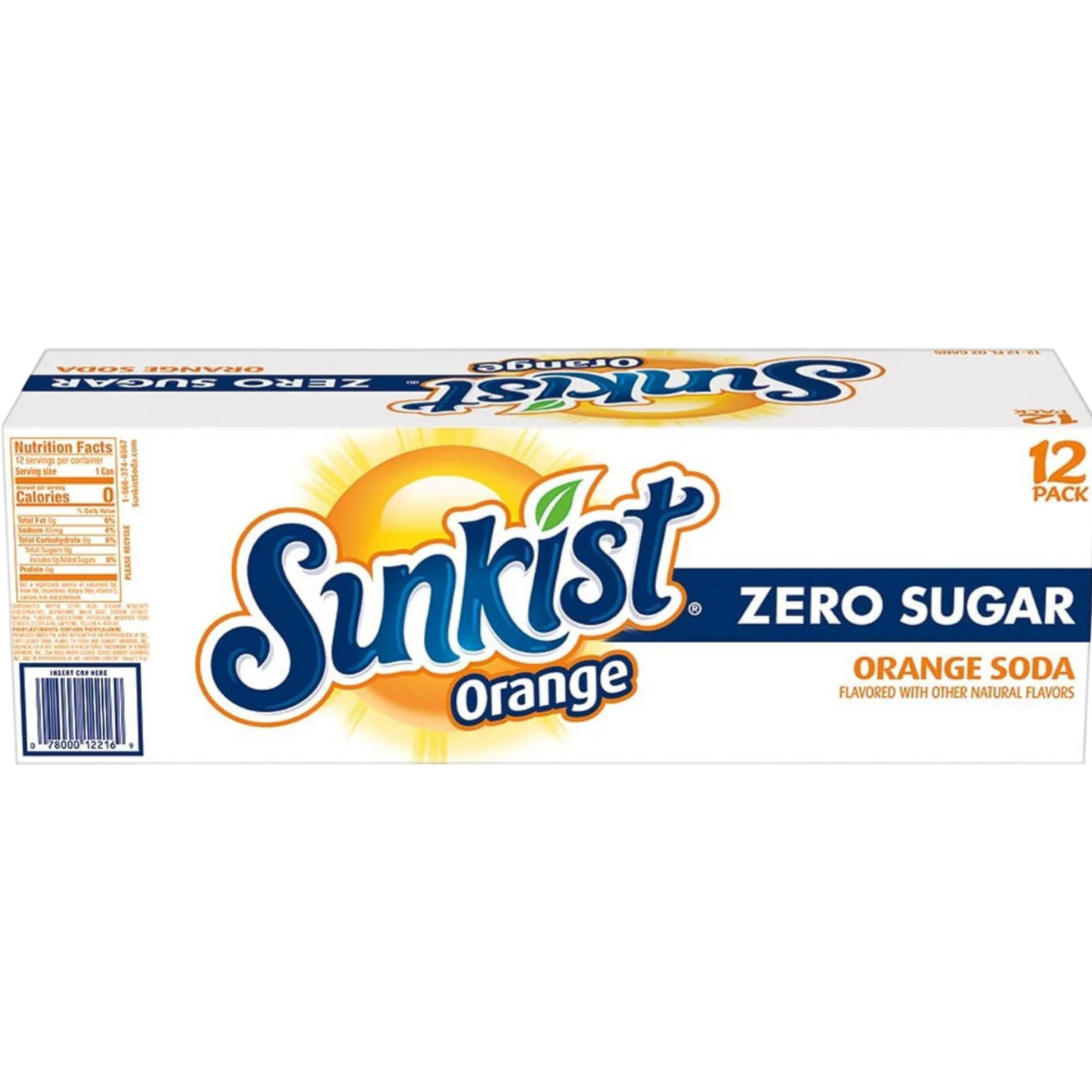 Sunkist Zero Sugar Orange Soda Pop, 12 Pack of 12oz Cans