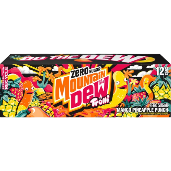 Mountain Dew x Trolli Mango Pineapple Punch Zero Sugar, 12 Pack of 12 fl oz Cans