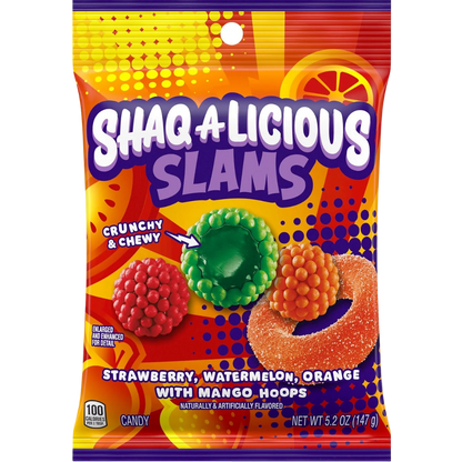 Shaq-A-Licious Slams Assorted Fruit Flavored Chewy Candy, 5.2 oz
