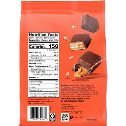 Glutino Chocolate Peanut Butter Wafer Bites Cookies, 7 oz