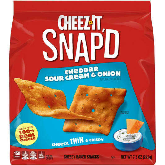 Cheez-It Snap'd Cheddar Sour Cream and Onion Cheese Crackers, 7.5 oz