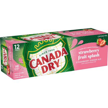 Canada Dry Strawberry Fruit Splash Ginger Ale Soda Pop, 12 Pack of 12 oz Cans
