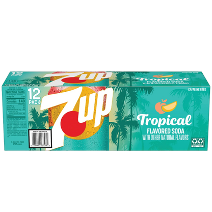 7UP Tropical Lemon Lime Mango Peach Soda, 12 Pack of 12oz Cans