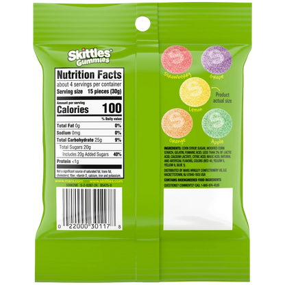 Skittles Gummies Sour Gummy Candy, 4.2oz