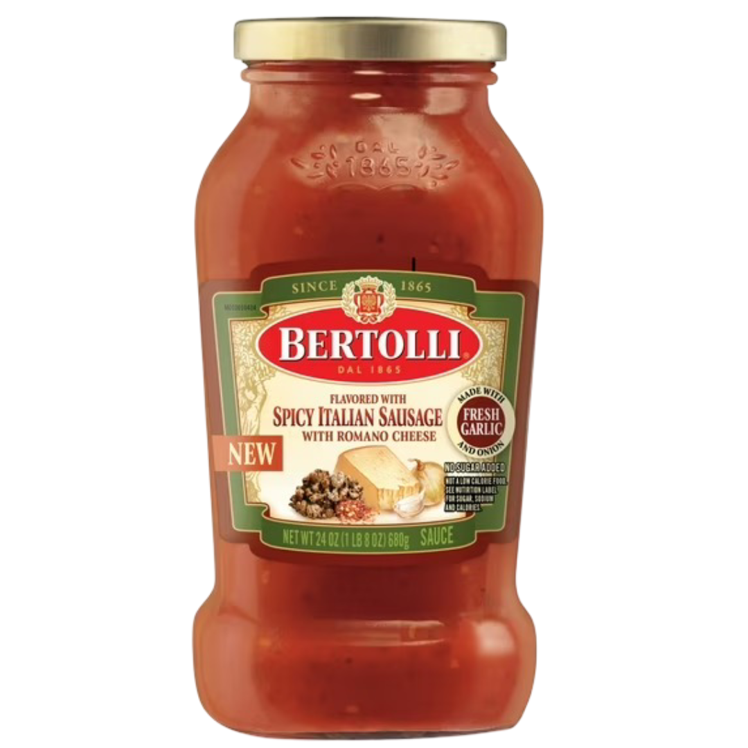 Bertolli Pasta Sauce with Spicy Italian Sausage and Romano Cheese, 24oz Jar
