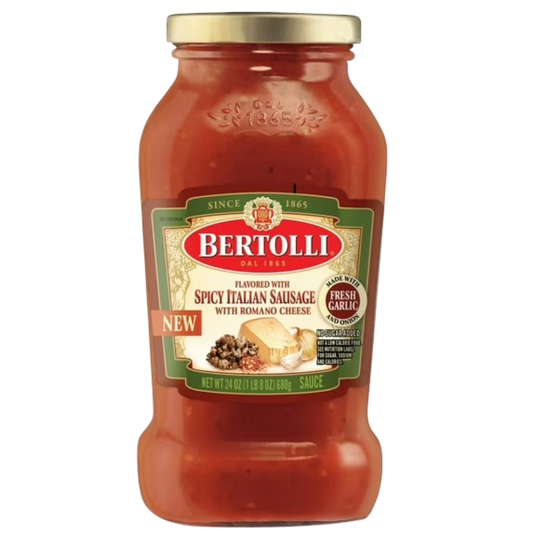 Bertolli Pasta Sauce with Spicy Italian Sausage and Romano Cheese, 24oz Jar