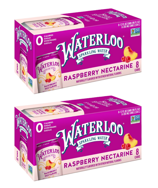 Waterloo Raspberry Nectarine Sparkling Water, (2) 8 Pack of 12 fl oz Cans