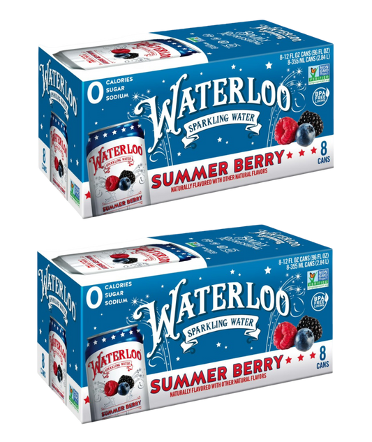 Waterloo Summer Berry Sparkling Water, (2) 8 Pack of 12 fl oz Cans