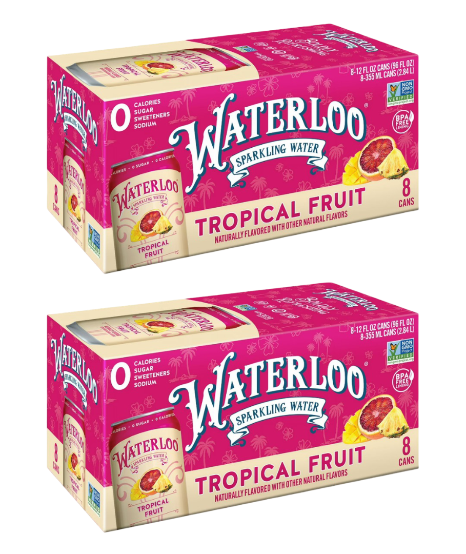 Waterloo Tropical Fruit Sparkling Water, (2) 8 Pack of 12 fl oz Cans