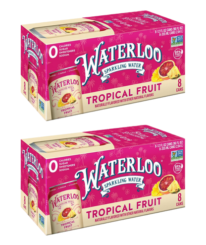 Waterloo Tropical Fruit Sparkling Water, (2) 8 Pack of 12 fl oz Cans