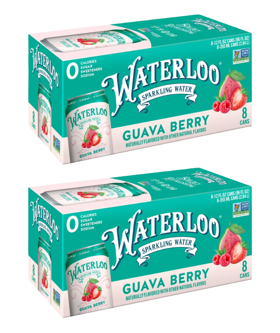 Waterloo Guava Berry Sparkling Water, (2) 8 Pack of 12 fl oz Cans
