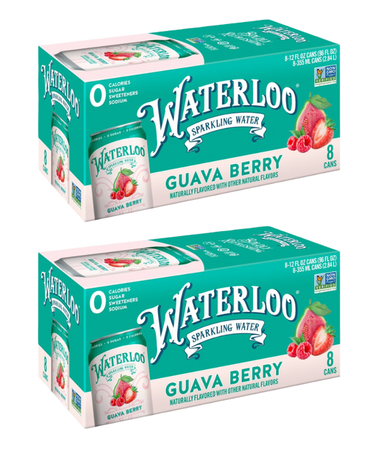 Waterloo Guava Berry Sparkling Water, (2) 8 Pack of 12 fl oz Cans