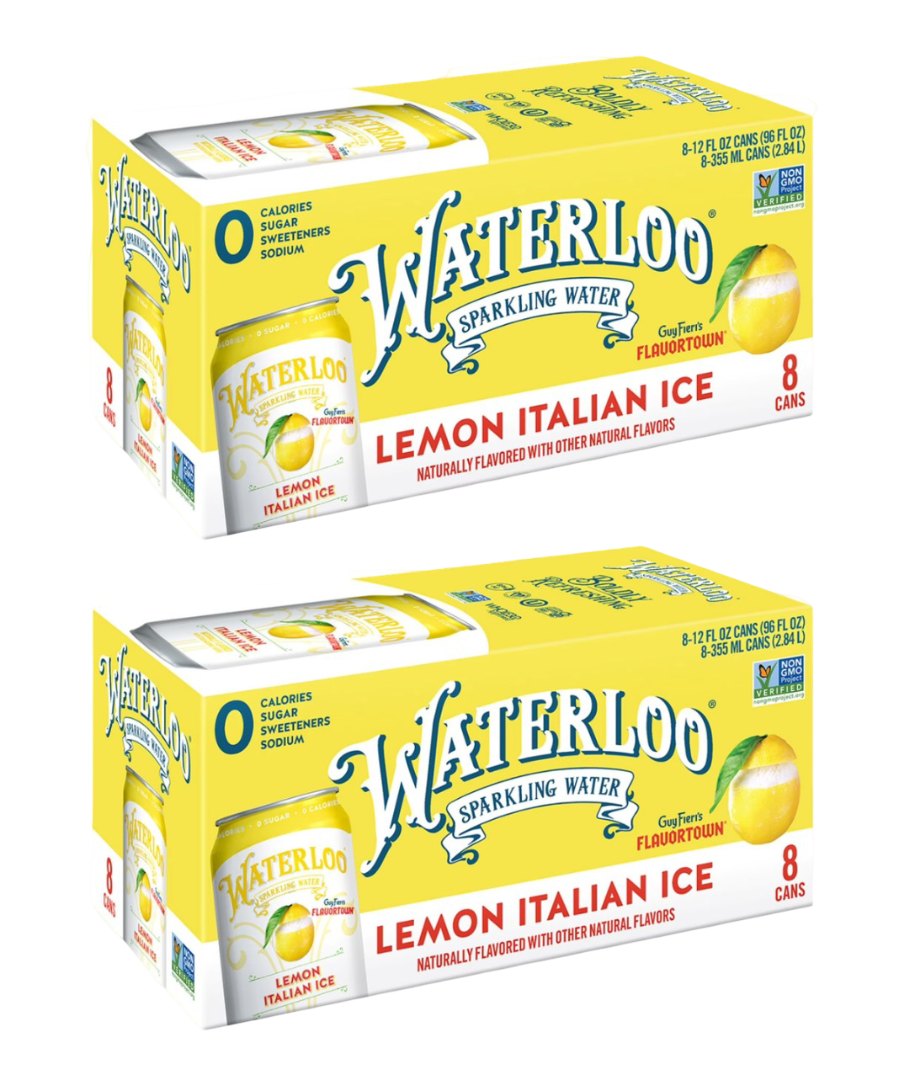 Waterloo Lemon Italian Ice Sparkling Water, (2) 8 Pack of 12 fl oz Cans