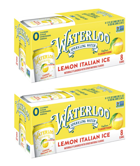 Waterloo Lemon Italian Ice Sparkling Water, (2) 8 Pack of 12 fl oz Cans