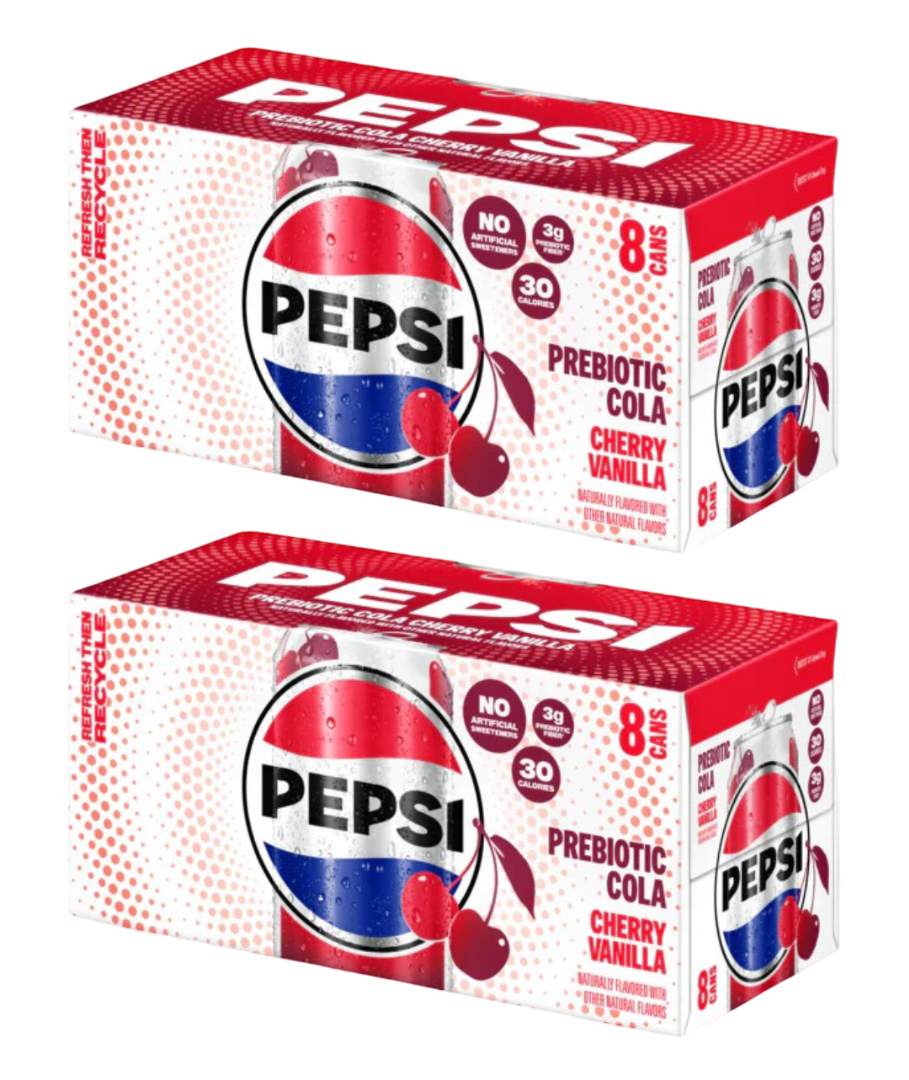 Pepsi Prebiotic Cola Cherry Vanilla Soda Pop, (2) 8 Pack of 12 fl oz Cans