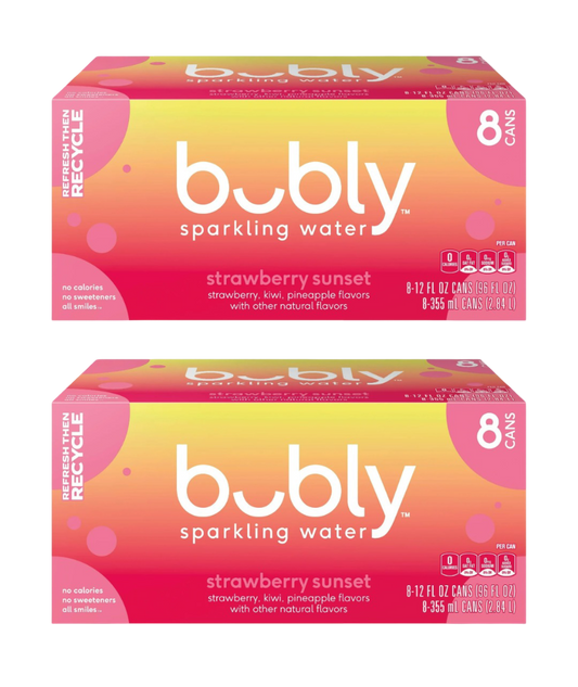 Bubly Sparkling Water Strawberry Sunset, (2) 8 Pack of 12 fl oz Cans