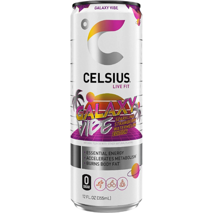 CELSIUS Galaxy Vibe Sparkling Strawberry Watermelon Energy Drink 12 fl oz Single Can