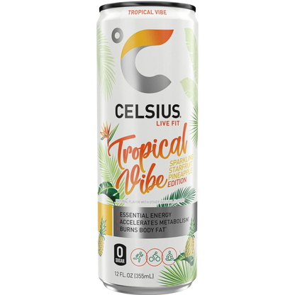 CELSIUS Tropical Vibe Sparkling Starfruit Pineapple Energy Drink 12 fl oz Single Can