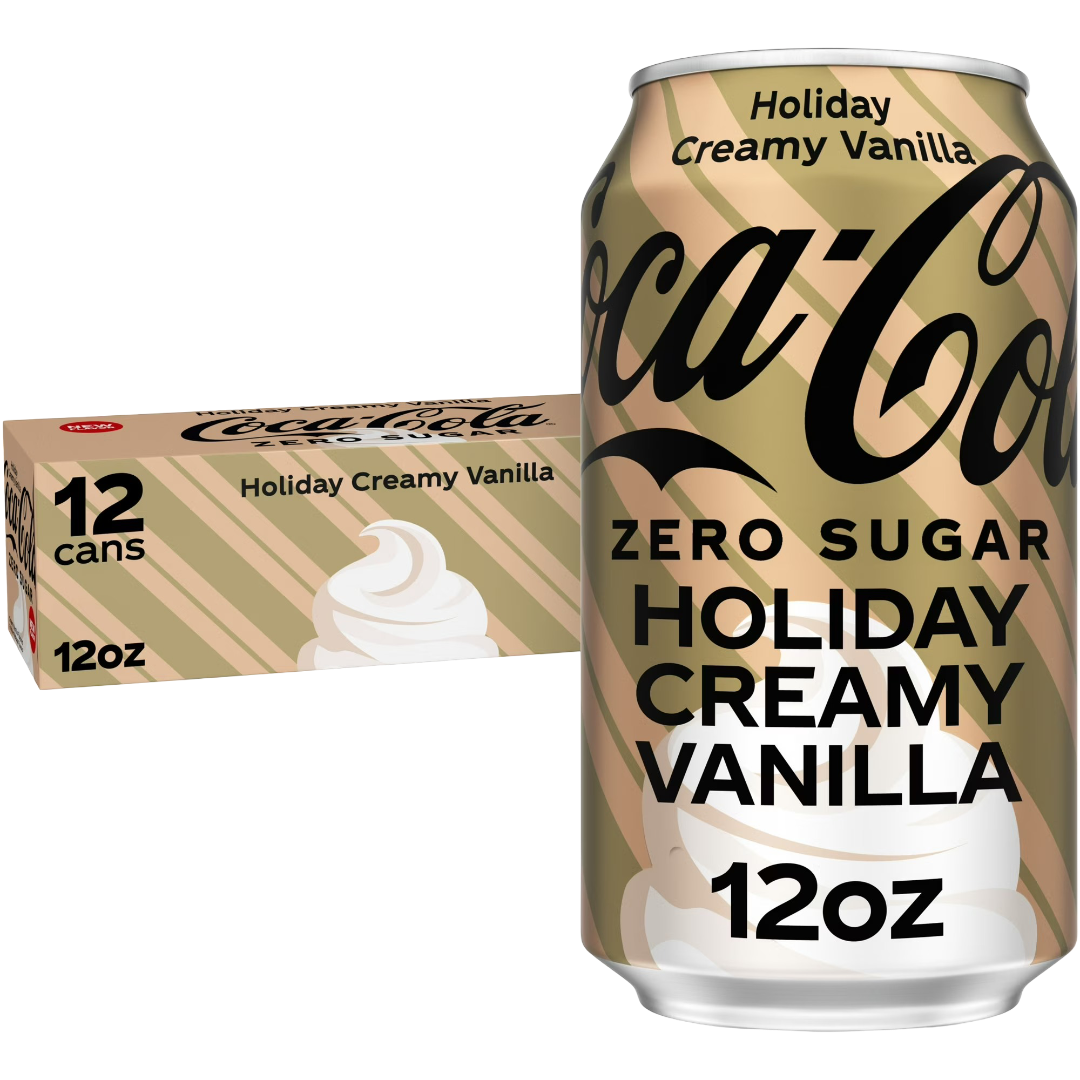 Coca Cola Holiday Creamy Vanilla Zero Sugar Soda Pop, 12 Pack of 12oz Cans