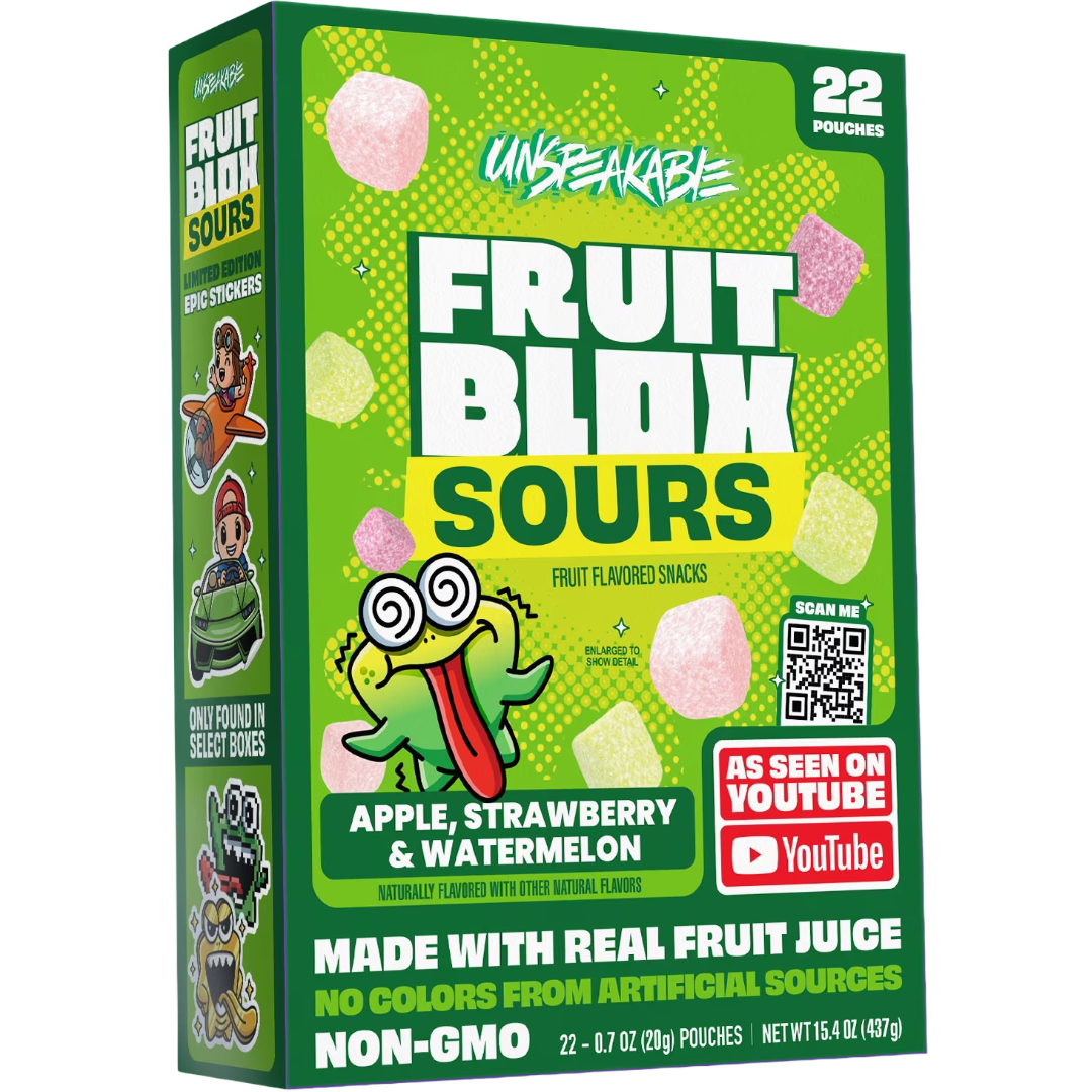 FruitBlox Unspeakable Sour Fruit Snacks, Apple Strawberry & Watermelon, 15.4 oz