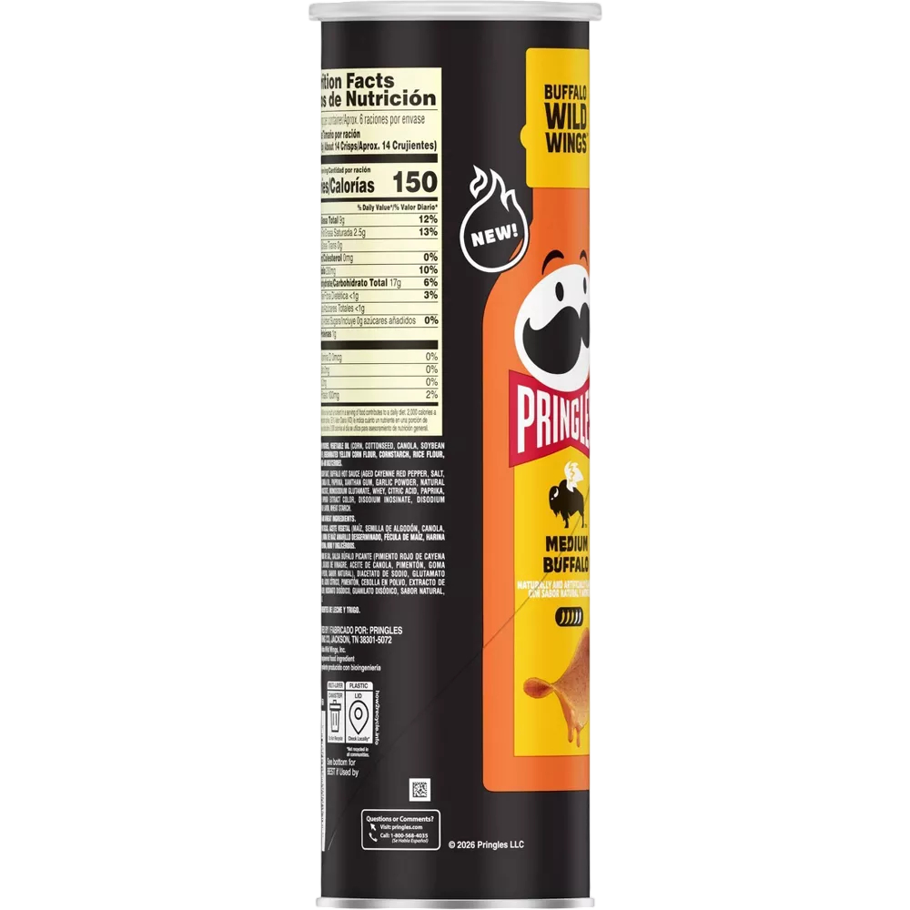 Pringles Buffalo Wild Wings BWW Medium Buffalo Crisps Chips, 5.5 oz