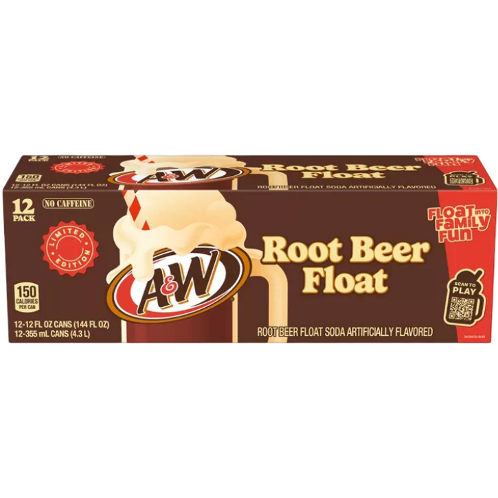 A&W Root Beer Float Soda, 12 Pack of 12 oz Cans