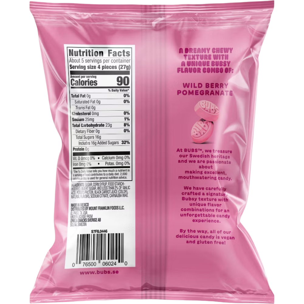 BUBS Swedish Candy Sweet Ovals Wild Berry Pomegranate, 5.5 oz