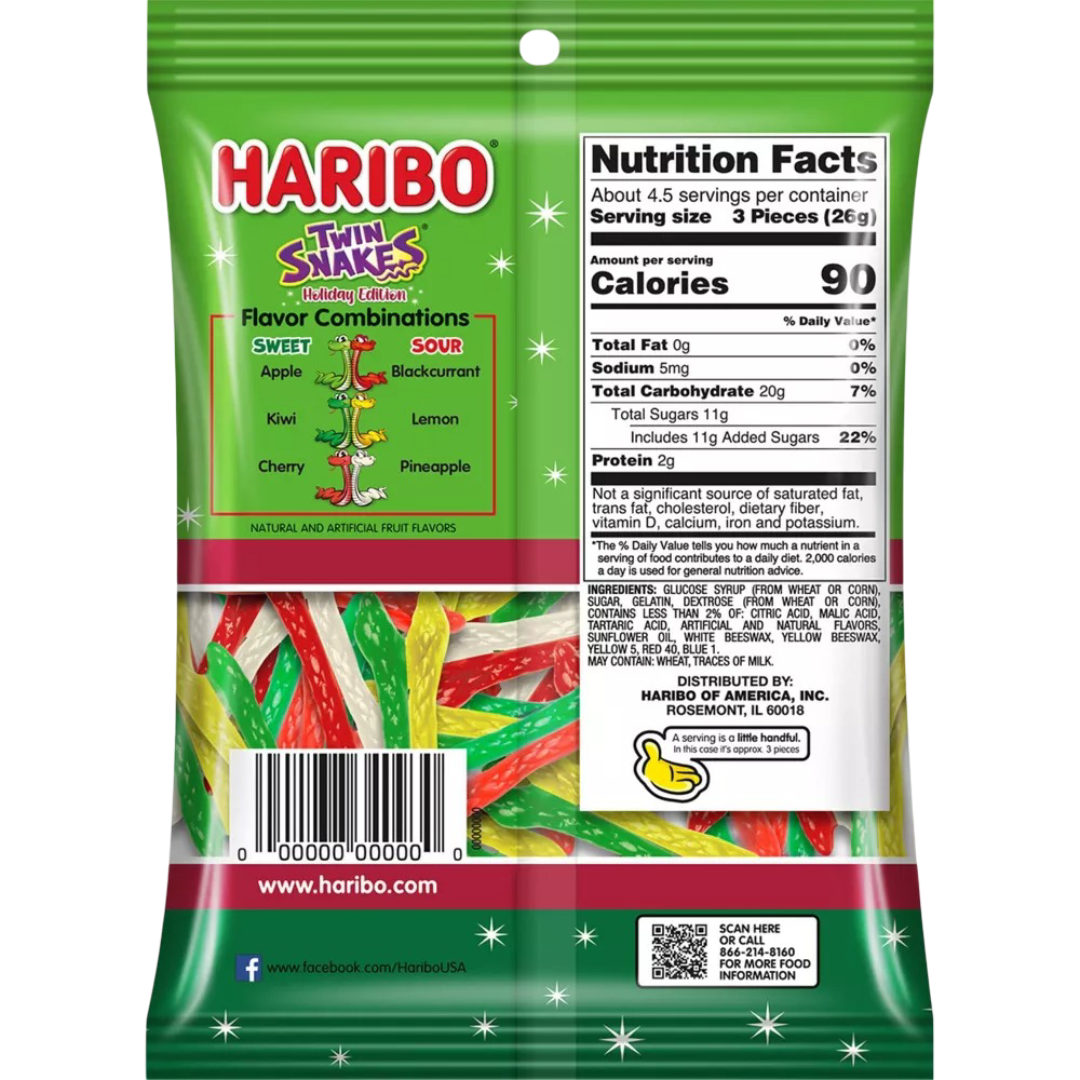 HARIBO Twin Snakes Holiday Edition Gummy Candy 4.0oz