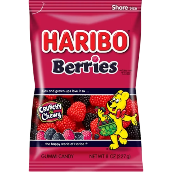 HARIBO Berries Gummy Candy, Share Size, 8 oz