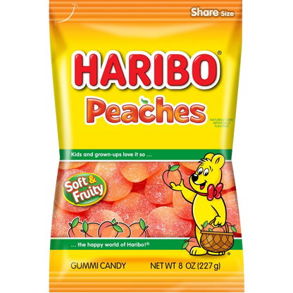Haribo Gummy Candy, Peaches Gummies, 8oz Share Bag