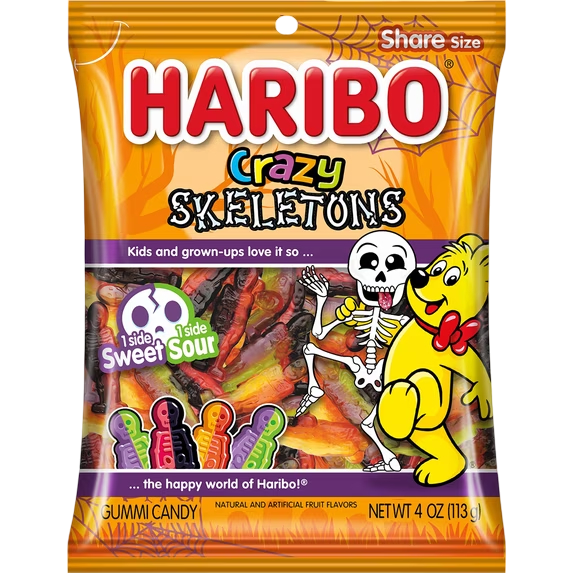 HARIBO Crazy Skeletons Halloween Gummy Candy, Share Size, 4oz