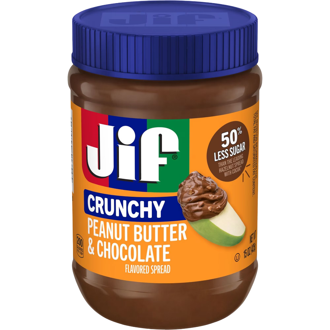 Jif Crunchy Peanut Butter & Chocolate Flavored Spread, 15oz