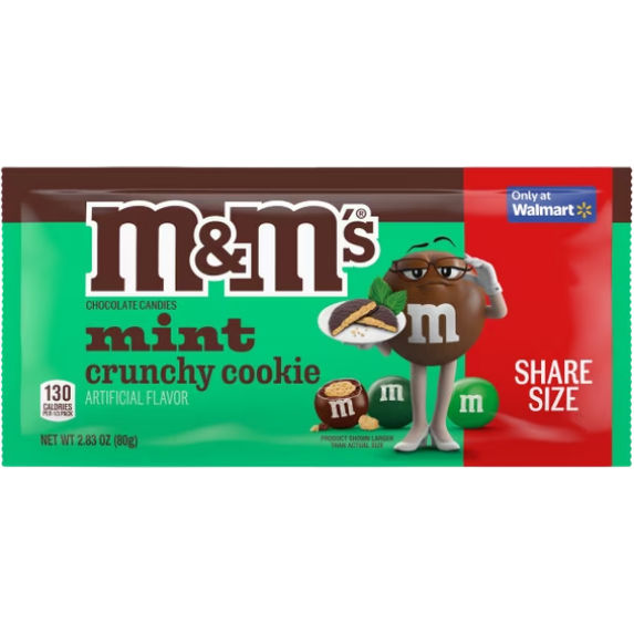 M&M'S Mint Crunchy Cookie Chocolate Candy, Share Size, 2.83 oz