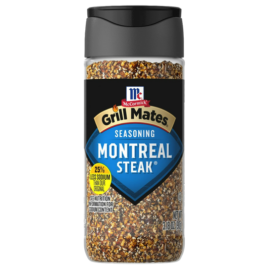 McCormick Grill Mates Gluten Free 25% Less Sodium Montreal Steak Seasoning, 3.18oz