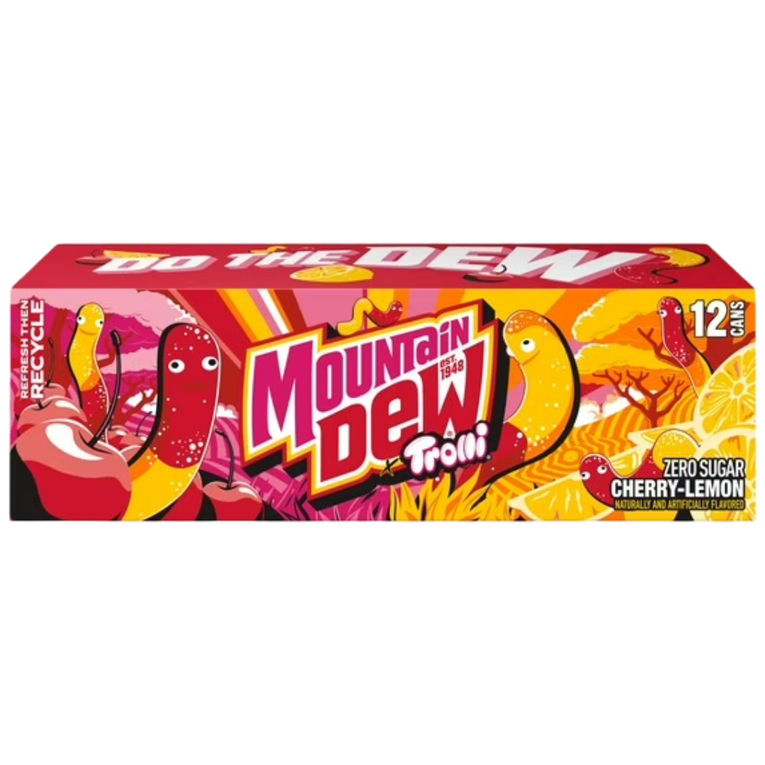 Mountain Dew x Trolli Cherry Lemon Zero Sugar Soda, 12 Pack of 12oz Cans
