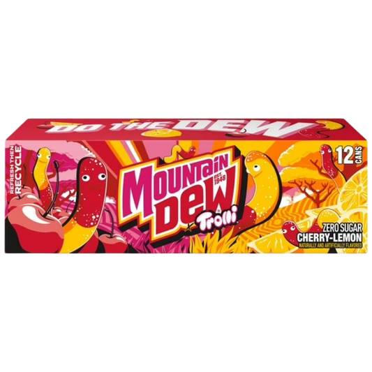 Mountain Dew x Trolli Cherry Lemon Zero Sugar Soda, 12 Pack of 12oz Cans